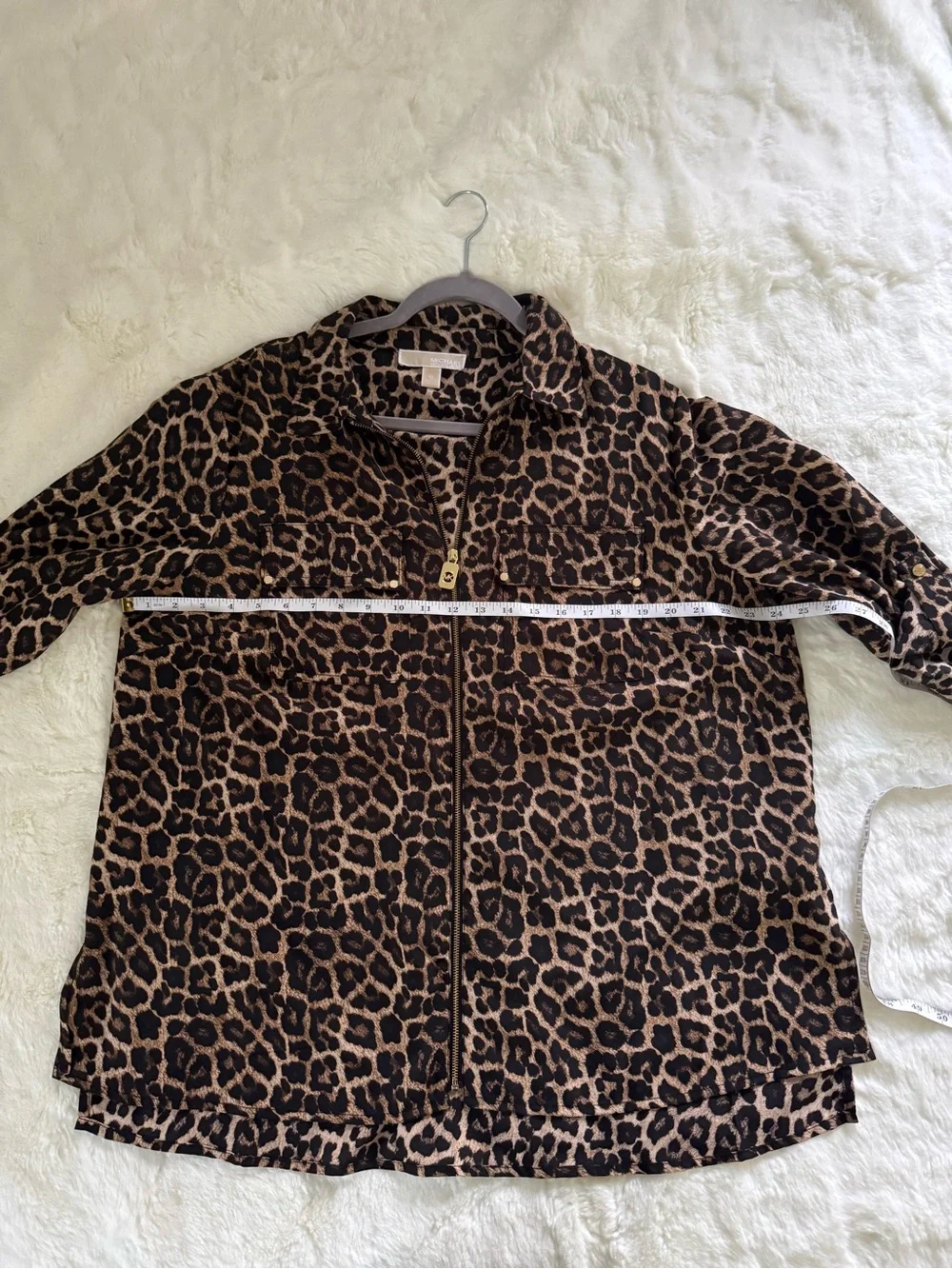 MICHAEL Michael Kors Leopard Print Zip Front Jacket Blouse Women’s 1X Plus Size
